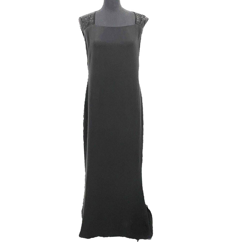 Vintage Ralph Lauren Purple Label Collection Black Silk Beaded Formal Dress 10